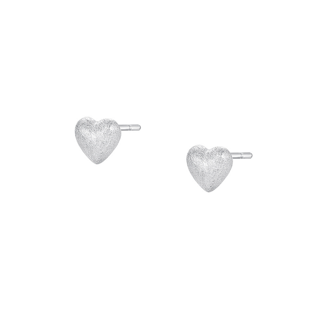 White Leaf Polished Heart Shaped Stud Earrings Sterling Silver