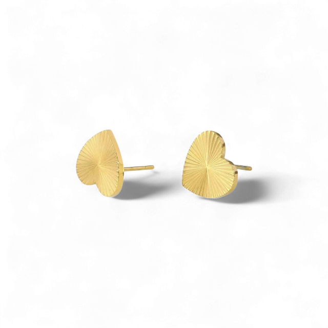 White Leaf Ridged Heart Earrings 18kt Gold Plate