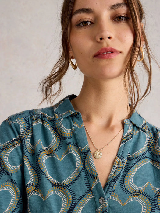 White Stuff Women's Annie Collared Jersey Shirt In Blue Print