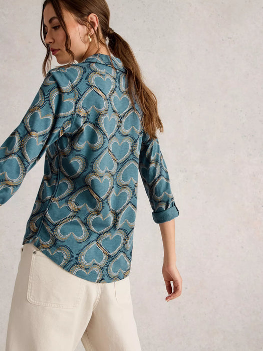 White Stuff Women's Annie Collared Jersey Shirt In Blue Print