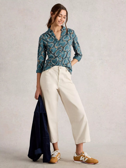 White Stuff Women's Annie Collared Jersey Shirt In Blue Print