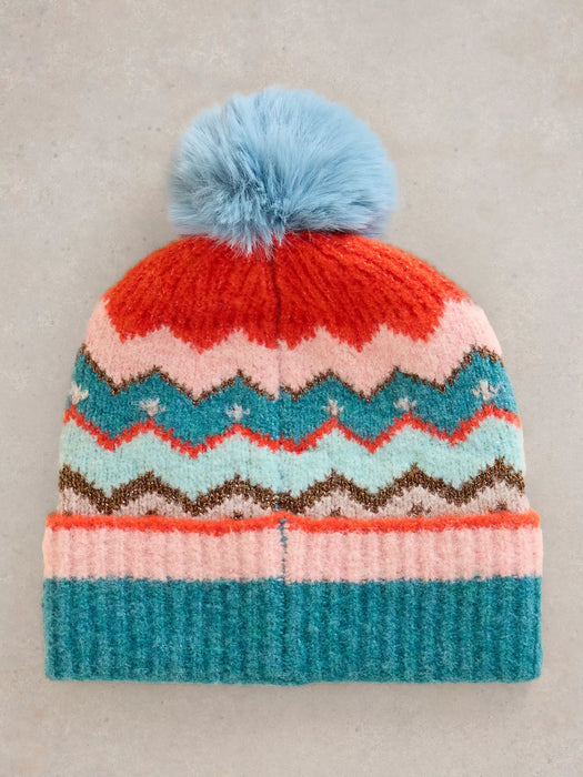 White Stuff Women's Zig Zag Fairisle Beanie In Teal Multi