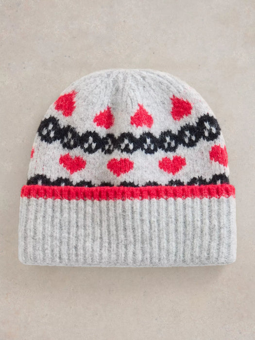 White Stuff Women's Heart Fairisle Beanie In Grey Multi