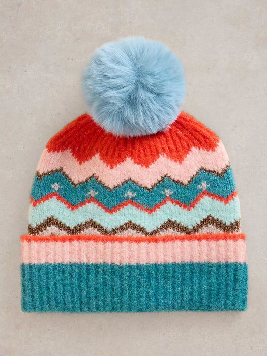 White Stuff Women's Zig Zag Fairisle Beanie In Teal Multi