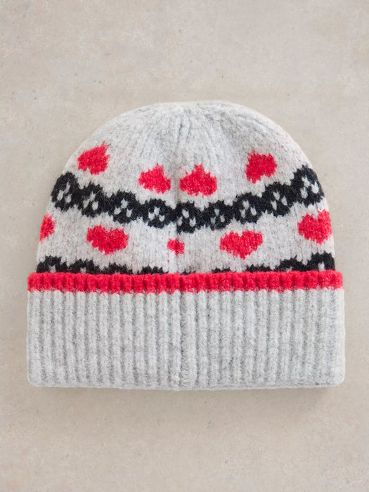 White Stuff Women's Heart Fairisle Beanie In Grey Multi