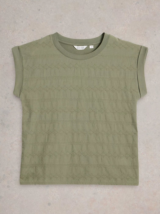White Stuff Women's Betty Broderie Tee In Khaki Green