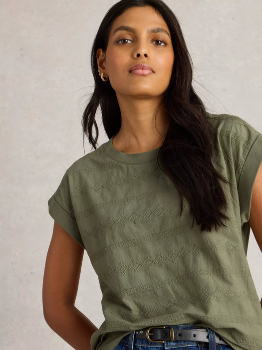 White Stuff Women's Betty Broderie Tee In Khaki Green