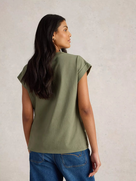 White Stuff Women's Betty Broderie Tee In Khaki Green