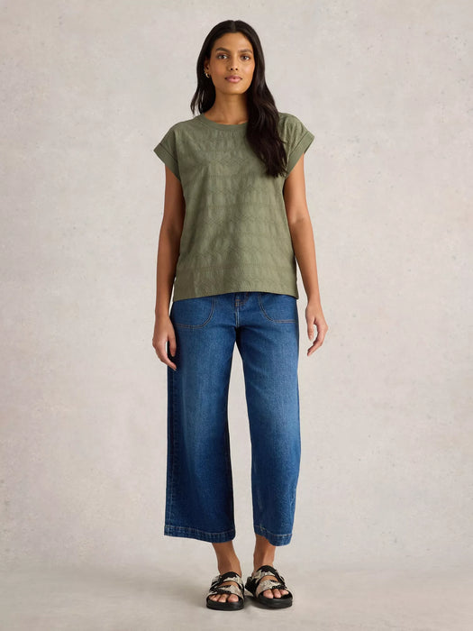 White Stuff Women's Betty Broderie Tee In Khaki Green