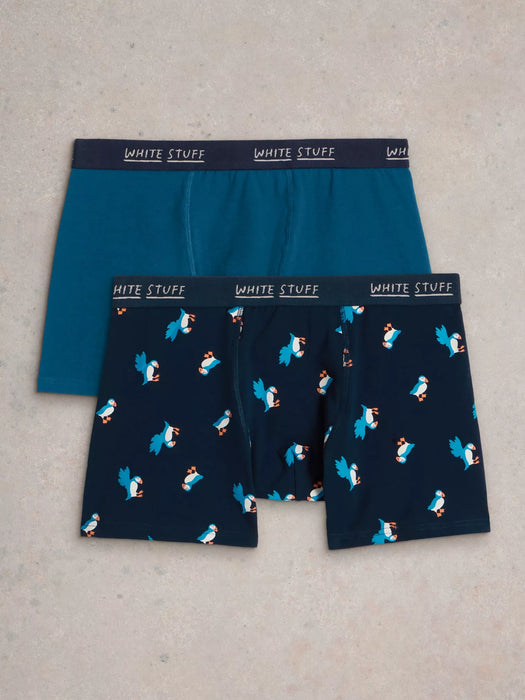 White Stuff Men's 2 Pack Boxers Plain Print In Mid Teal