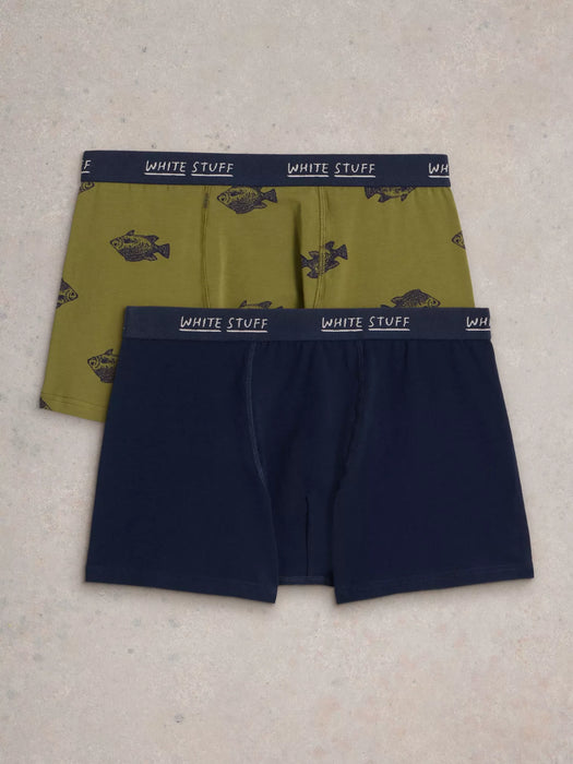 White Stuff Men's 2 Pack Boxers Plain Print In Green Multi