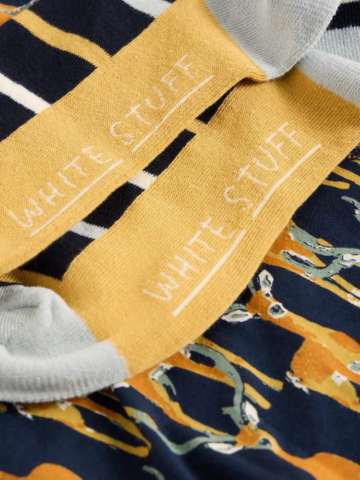 White Stuff Men's Boxers & Sock Gift Set In Navy Print