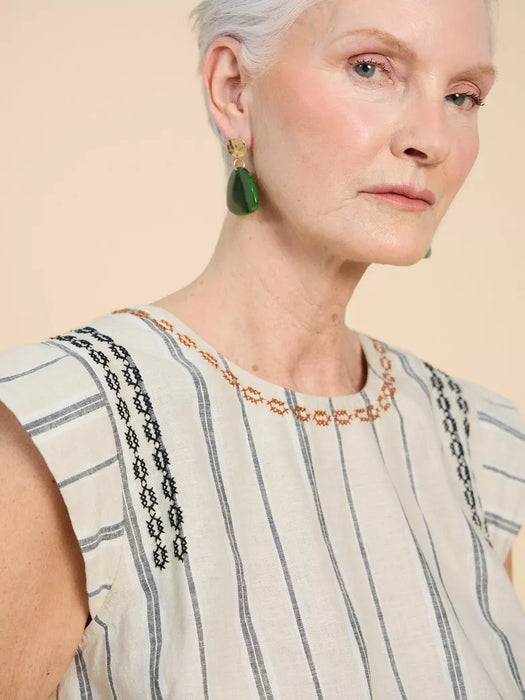 White Stuff Women's Carla Stripe Linen Blend Top  - Natural Multi