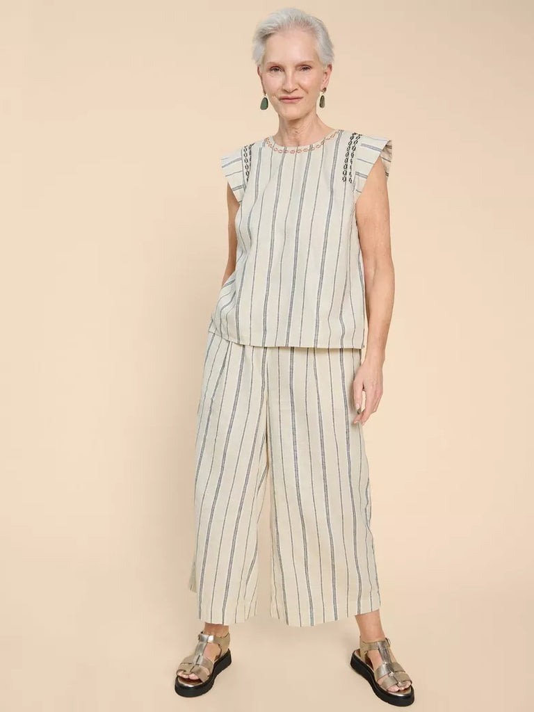 White Stuff Women's Carla Stripe Linen Blend Top - Natural Multi