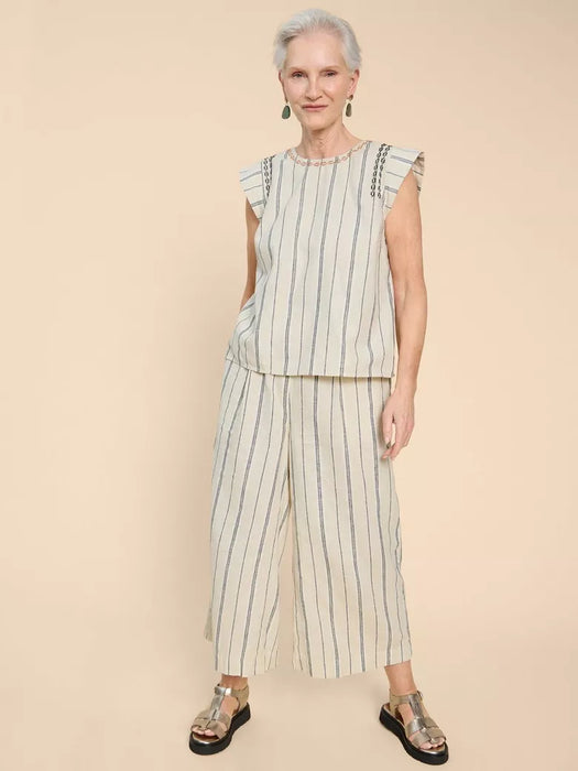 White Stuff Women's Carla Stripe Linen Blend Top  - Natural Multi