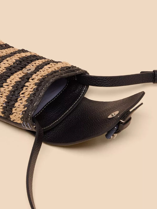 White Stuff Women's Clara Buckle Raffia Phone Bag  - Black Multi