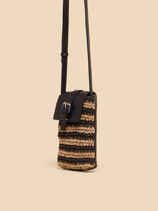 White Stuff Women's Clara Buckle Raffia Phone Bag  - Black Multi