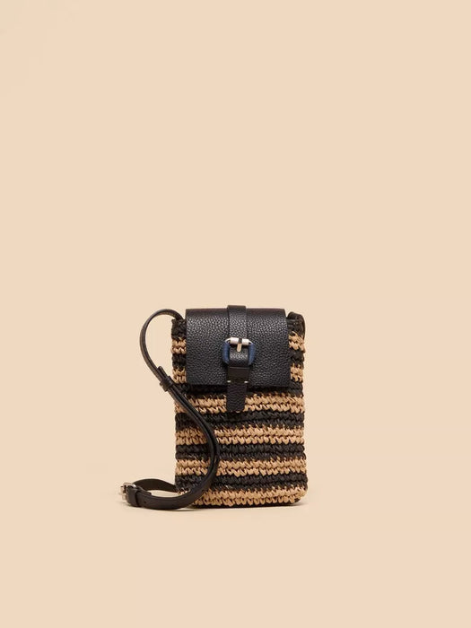 White Stuff Women's Clara Buckle Raffia Phone Bag  - Black Multi