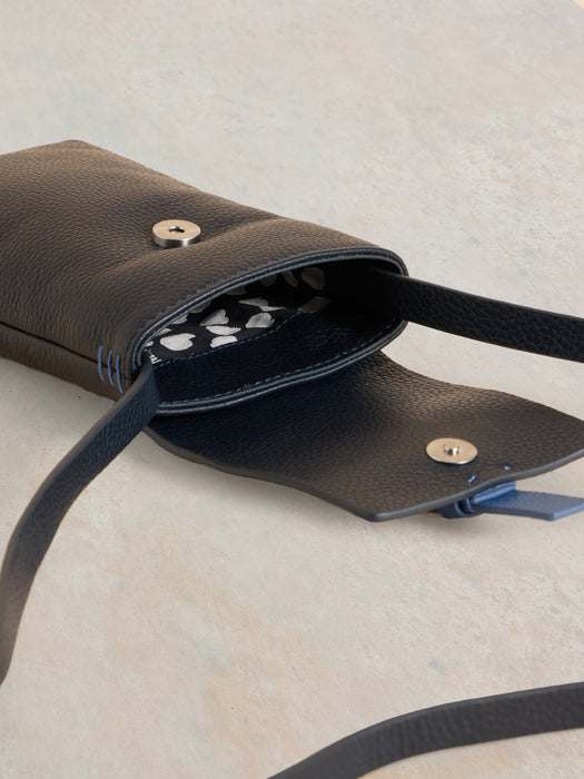 White Stuff Clara Buckle Leather Phone Bag In French Navy