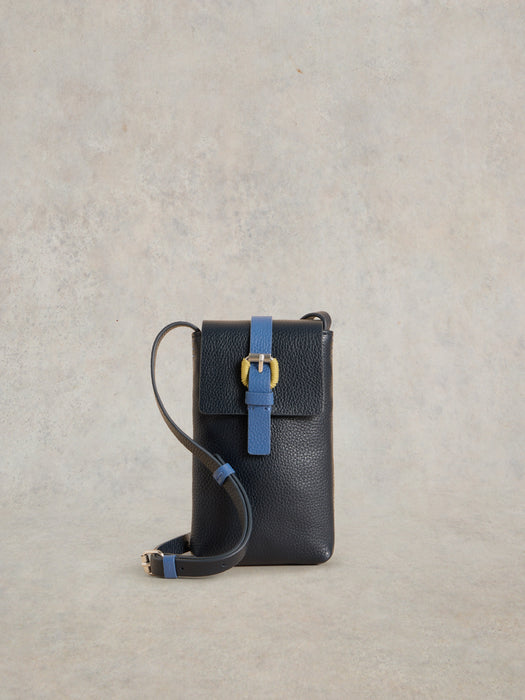 White Stuff Clara Buckle Leather Phone Bag In French Navy