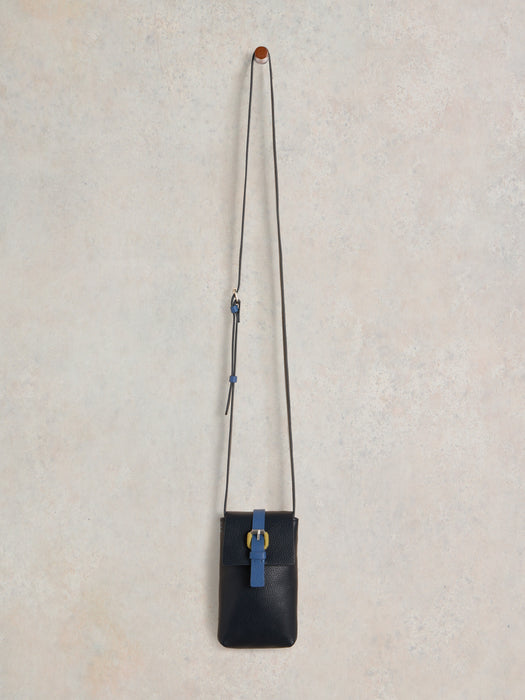 White Stuff Clara Buckle Leather Phone Bag In French Navy