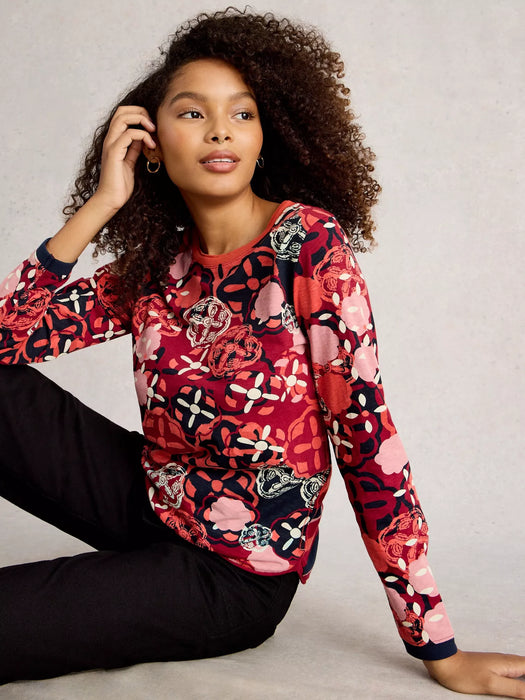 White Stuff Women's Clara Long Sleeve Crew Neck Tee In Red Print