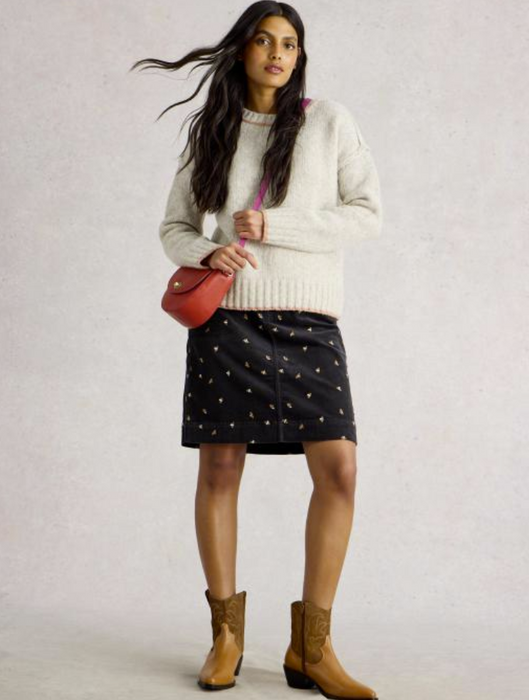 White Stuff Women's Tia Embroidered Cord Skirt In Grey Multi