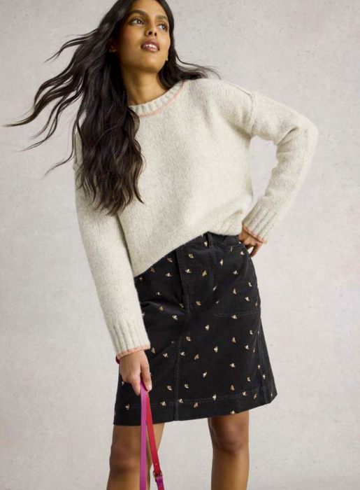 White Stuff Women's Tia Embroidered Cord Skirt In Grey Multi