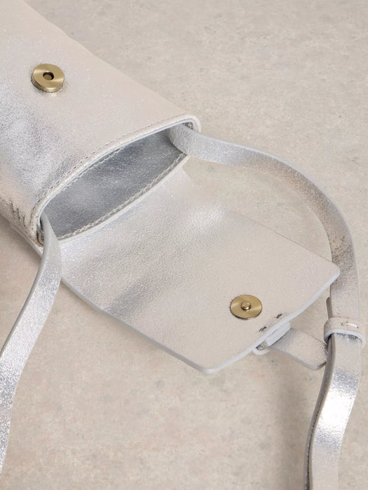 White Stuff Women's Clara Buckle Leather Phone Bag In Silver Tone Metallic