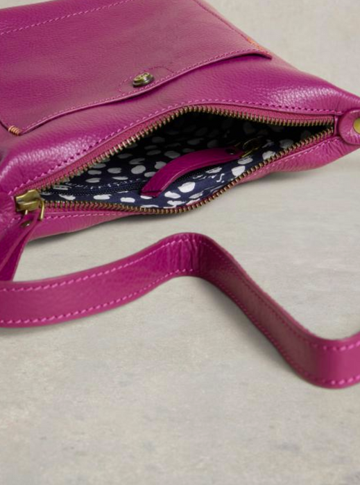 White Stuff Mini Fern Leather Crossbody In Dark Purple