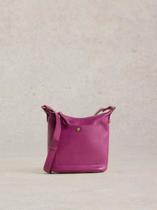 White Stuff Mini Fern Leather Crossbody In Dark Purple