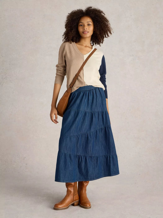 White Stuff Women's Jenna Denim Tiered Skirt In Dark Navy