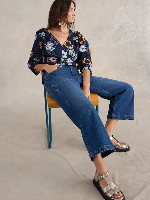 White Stuff Women's Tia Cropped Wide Leg Jean In DK Denim