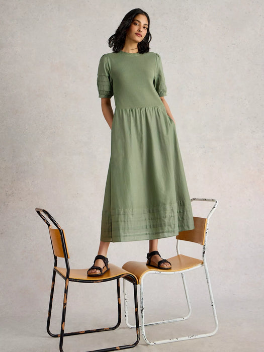 White Stuff Women's Claudia Fabric Mix Dress In Dusty Green