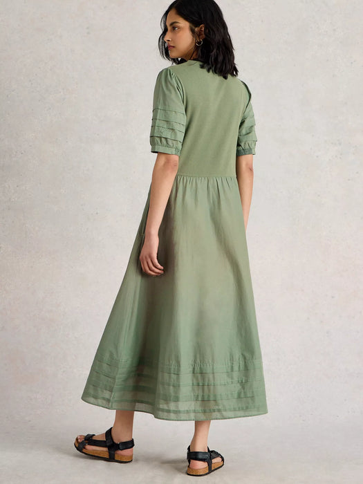 White Stuff Women's Claudia Fabric Mix Dress In Dusty Green