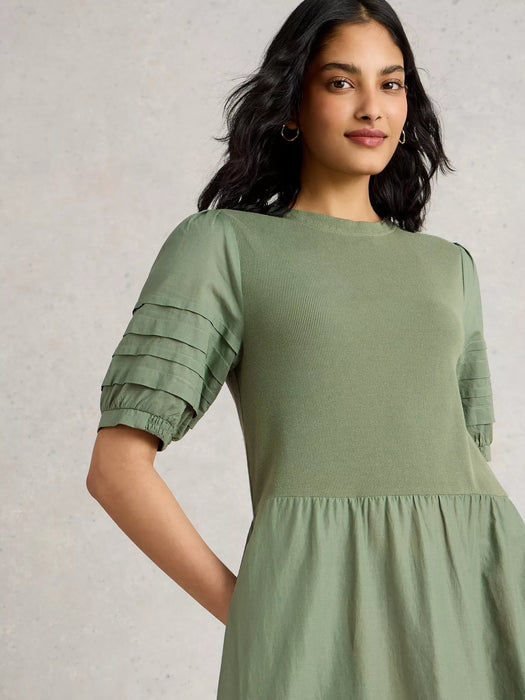 White Stuff Women's Claudia Fabric Mix Dress In Dusty Green