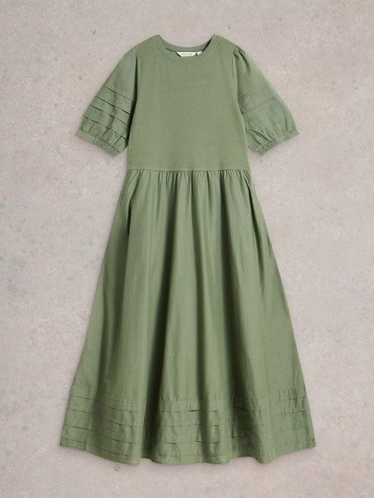 White Stuff Women's Claudia Fabric Mix Dress In Dusty Green