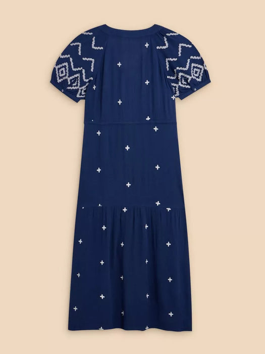 White Stuff Women's Mauve Embroidered Dress - Dusty Blue