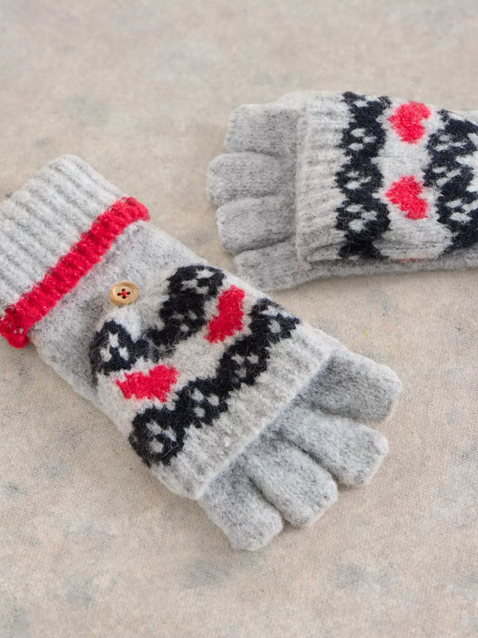 White Stuff Women's Heart Fairisle Flip Mitt  In Grey multi