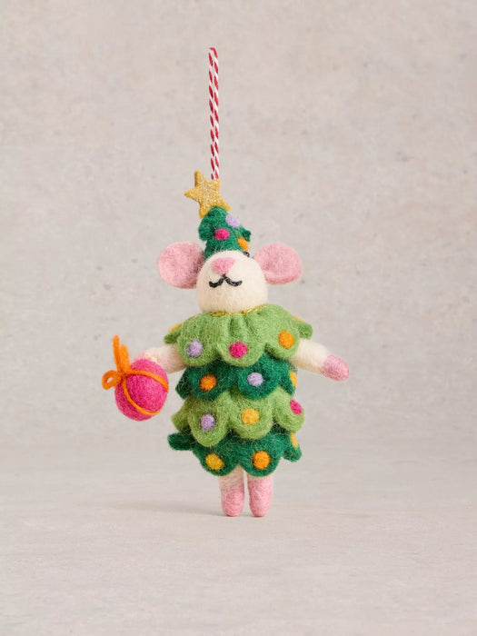 White Stuff Xmas Tree Mouse Hanging Dec In Green Multi