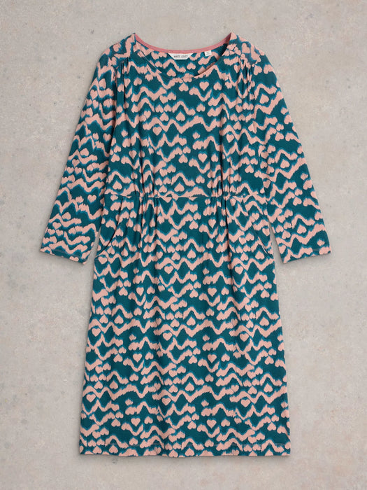 White Stuff Women's Tallie Jersey Printed Dress In Teal Print