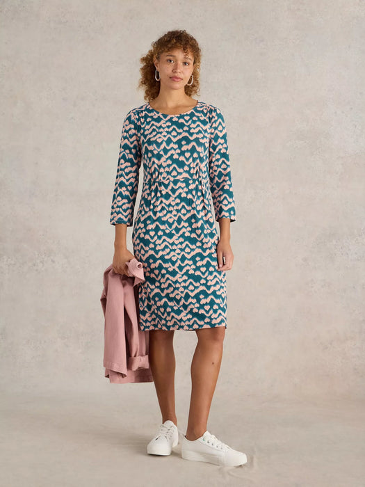 White Stuff Women's Tallie Jersey Printed Dress In Teal Print