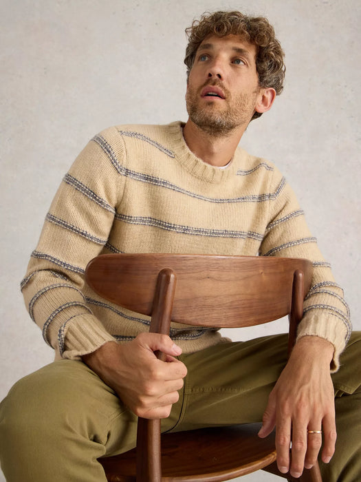 White Stuff Men's Breton Stripe Crew Neck Jumper In Natural Multi