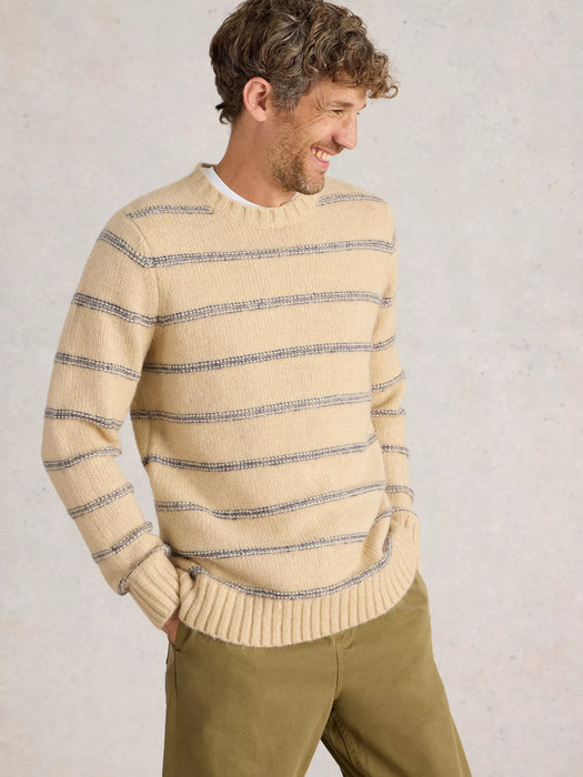 White Stuff Men's Breton Stripe Crew Neck Jumper In Natural Multi