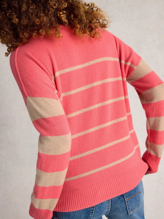 White Stuff Women's Stripe Crew Cashmere Jumper In Coral Multi