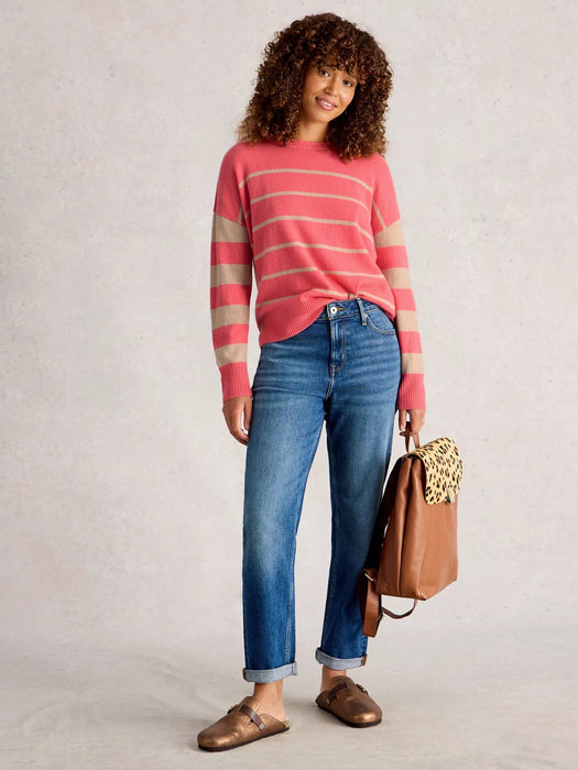 White Stuff Women's Stripe Crew Cashmere Jumper In Coral Multi