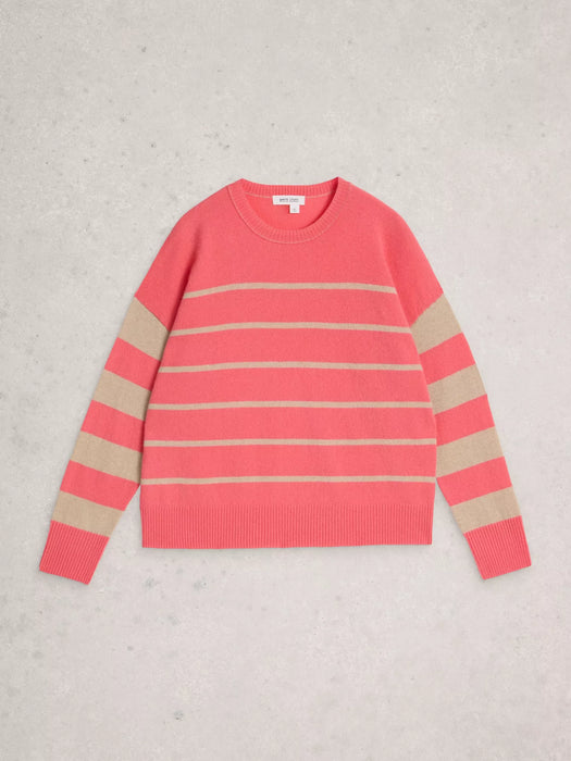 White Stuff Women's Stripe Crew Cashmere Jumper In Coral Multi