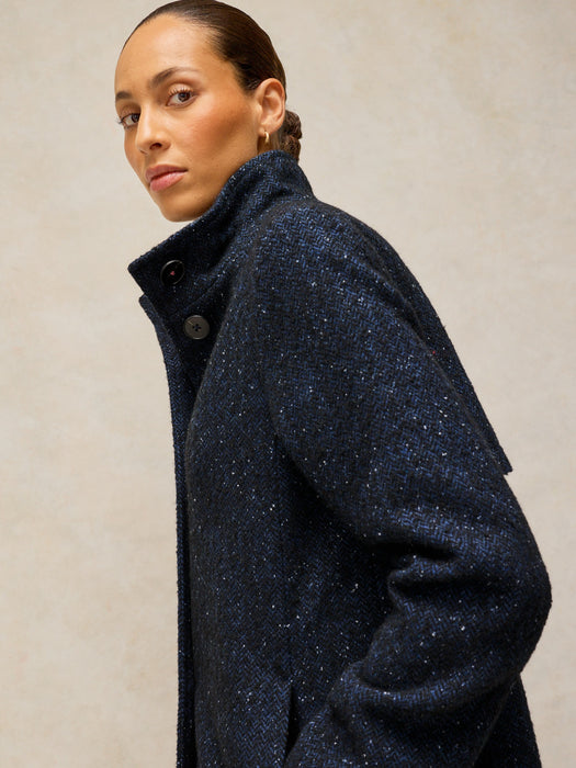 White Stuff Kaia Tweedy Coat In Navy Multi
