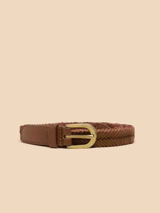 White Stuff Women's Plaited Leather Skinny Belt In Mid Tan