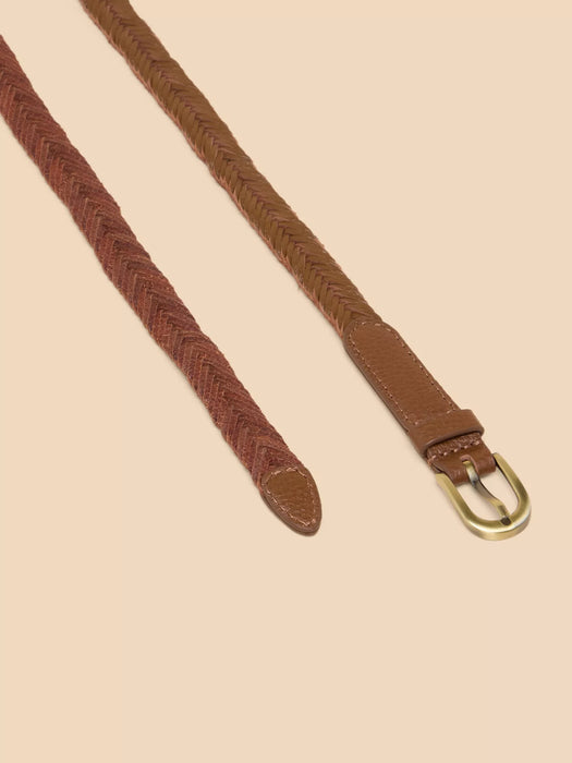 White Stuff Women's Plaited Leather Skinny Belt In Mid Tan